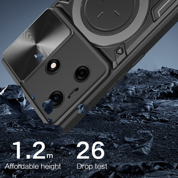 For Tecno Spark 10 / Spark 10C CD Texture Sliding Camshield Magnetic Holder Phone Case(Black)