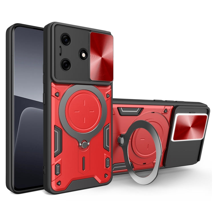 For Tecno Spark 10 / Spark 10C CD Texture Sliding Camshield Magnetic Holder Phone Case(Red)