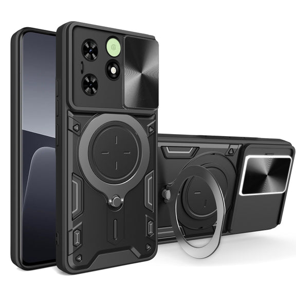 For Tecno Spark Go 2024/Spark 20 CD Texture Sliding Camshield Magnetic Holder Phone Case(Black)