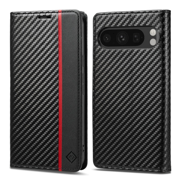 For Google Pixel 9 LC.IMEEKE Carbon Fiber Leather Phone Case(Vertical Black)