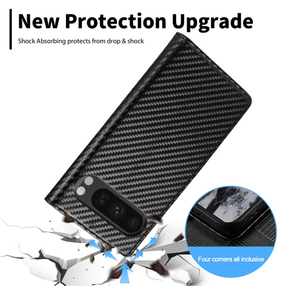 For Google Pixel 9 LC.IMEEKE Carbon Fiber Leather Phone Case(Vertical Black)