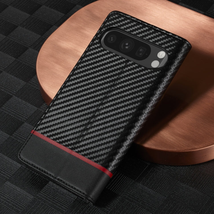 For Google Pixel 9 LC.IMEEKE Carbon Fiber Leather Phone Case(Horizontal Black)
