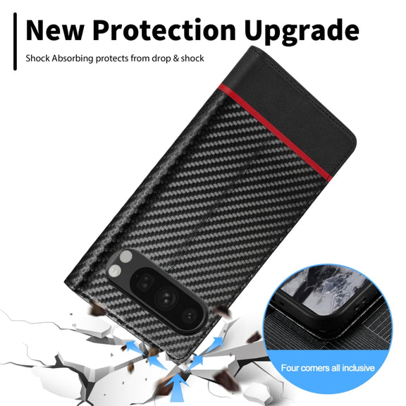 For Google Pixel 9 Pro LC.IMEEKE Carbon Fiber Leather Phone Case(Horizontal Black)