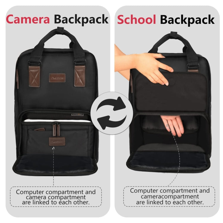 Cwatcun D78 Camera Laptop Backpack Bag With Detachable Insert Camera Case(Black)