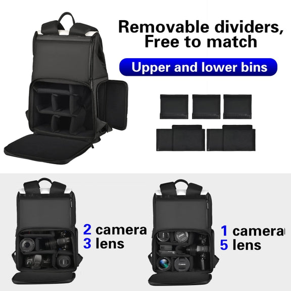 Cwatcun D79 Camera Backpack Multi-Functional Camera  Dual Shoulders Bag, Size:40.5 x 28 x 17.5cm Small(Black White)