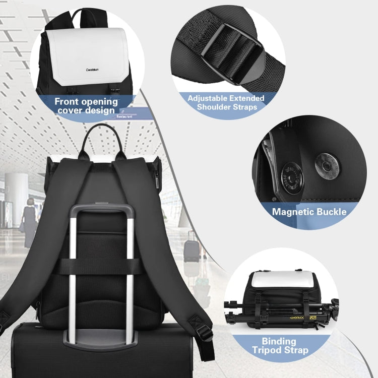 Cwatcun D79 Camera Backpack Multi-Functional Camera  Dual Shoulders Bag, Size:43.5 x 30.5 x 18cm Large(Black White)