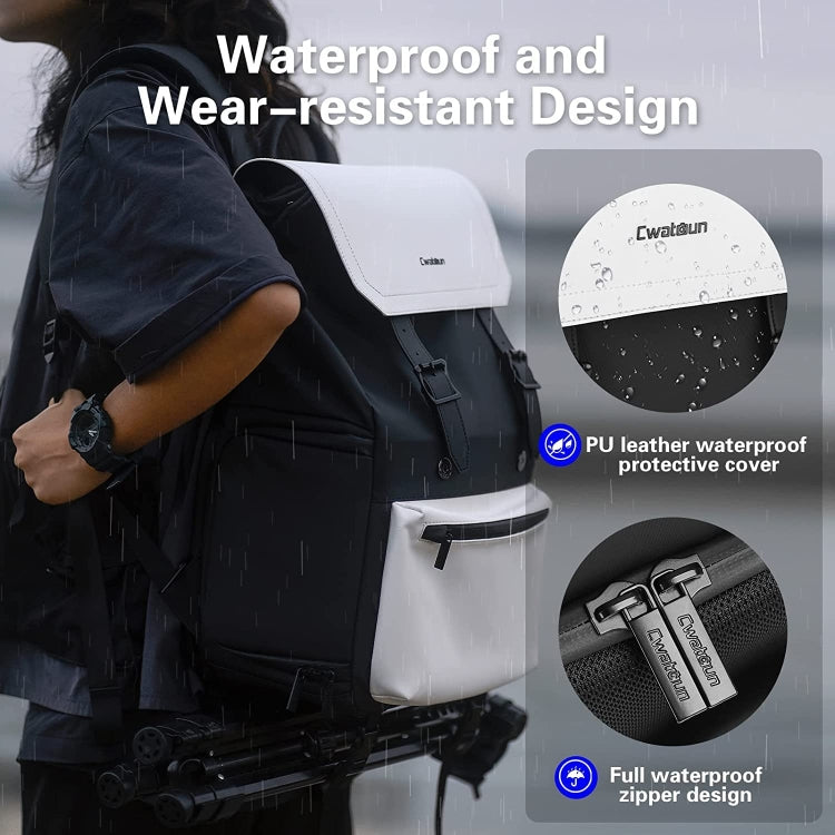 Cwatcun D79 Camera Backpack Multi-Functional Camera  Dual Shoulders Bag, Size:43.5 x 30.5 x 18cm Large(Black White)