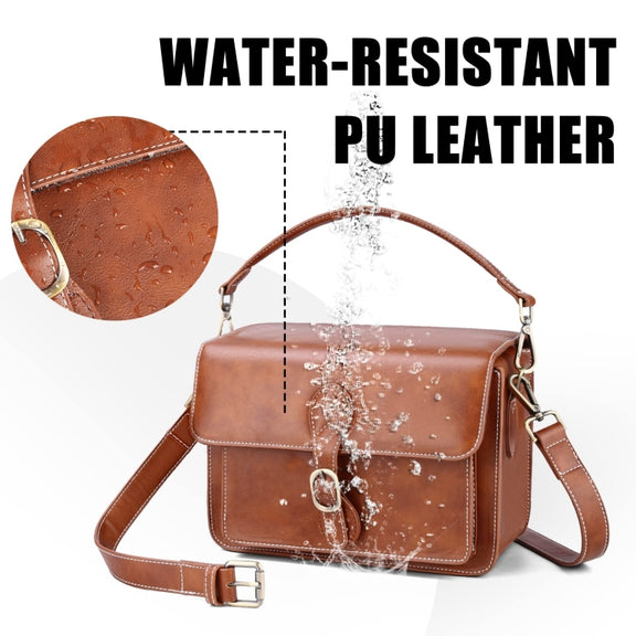 Cwatcun D80 Retro Leather Camera Shoulder Bag, Size:25.5 x 18.5 x 12.5cm Cow Leather Medium(Brown)