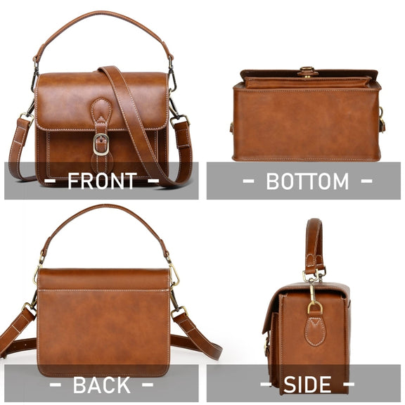 Cwatcun D80 Retro Leather Camera Shoulder Bag, Size:25.5 x 18.5 x 12.5cm Cow Leather Medium(Brown)