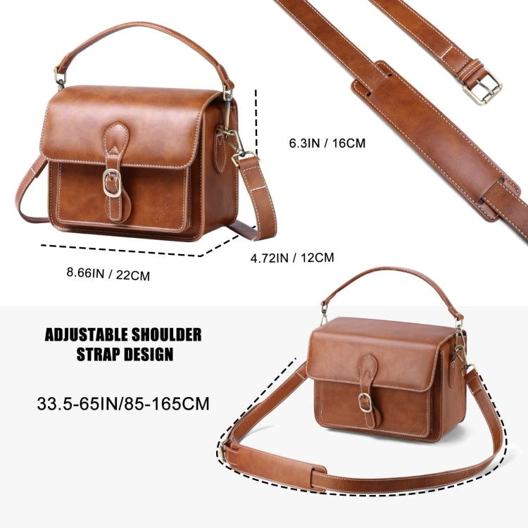 Cwatcun D80 Retro Leather Camera Shoulder Bag, Size:25.5 x 18.5 x 12.5cm Cow Leather Medium(Brown)