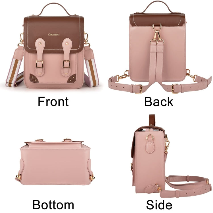 Cwatcun D81 Retro Camera Crossbody Bag Vintage PU Leather Water-resistant Camera Handbag(Brown Pink)
