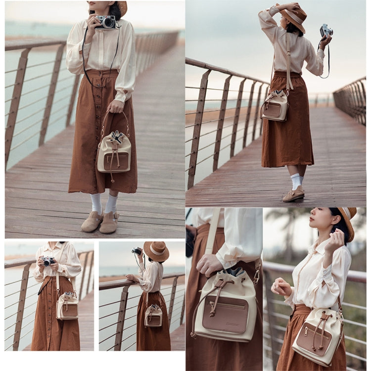 Cwatcun D82 Bundle Drawstring Lens Bag PU Crossbody Camera Bag(Coffee)