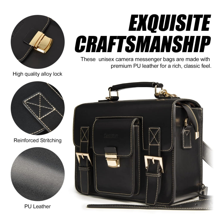 Cwatcun D83 Vintage Small Camera Case Leather Camera Messenger Bag, Size:30 x 21.5 x 12.5cm(Black)