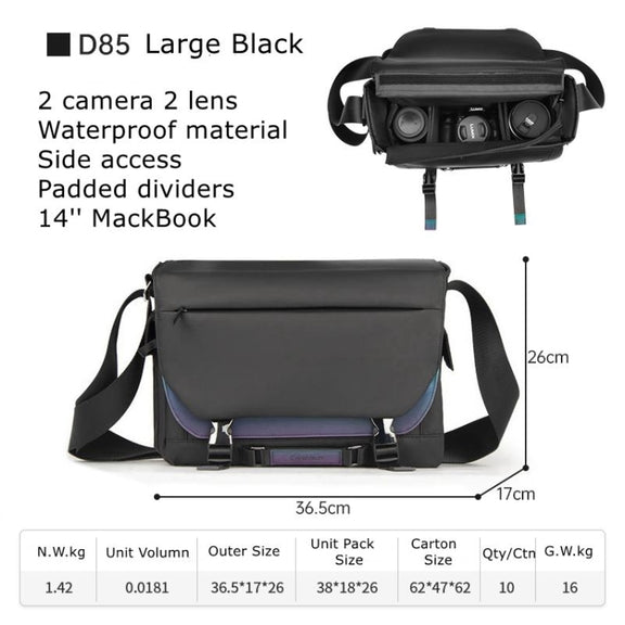 Cwatcun D85 Camera Bag Side Quick Access Camera Messenger Case Water-resistant Bag, Size:36.5 x 17 x 26cm Large(Black)