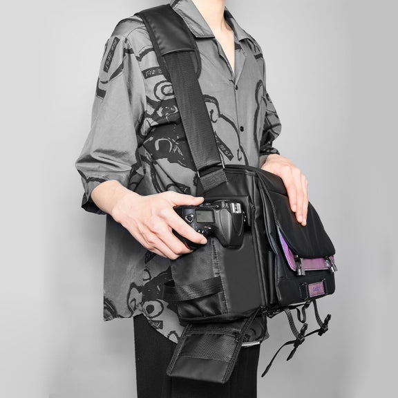 Cwatcun D85 Camera Bag Side Quick Access Camera Messenger Case Water-resistant Bag, Size:40 x 17 x 30cm XL(Black)