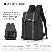 Cwatcun D86 Camera Backpack DSLR Mirrorless Camera Water-resistant Bag, Size:28 x 15 x41cm Small(Black)