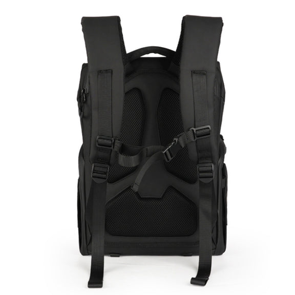 Cwatcun D89 Camera Backpack Water-resistant Leather Film 15.6 Laptop Sleeve Bag, Size:43.5 x 33 x 22.5cm(Black)