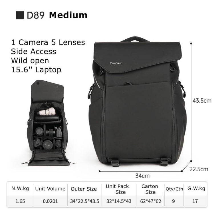 Cwatcun D89 Camera Backpack Water-resistant Leather Film 15.6 Laptop Sleeve Bag, Size:43.5 x 33 x 22.5cm(Black)