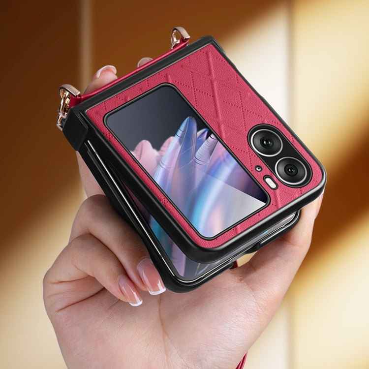 For OPPO Find N2 Flip SULADA Elegant Rhombic Texture Folding Phone Case with Lanyard(White)