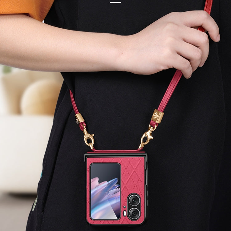 For OPPO Find N2 Flip SULADA Elegant Rhombic Texture Folding Phone Case with Lanyard(White)