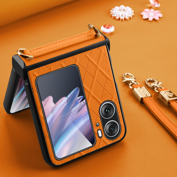 For OPPO Find N2 Flip SULADA Elegant Rhombic Texture Folding Phone Case with Lanyard(White)