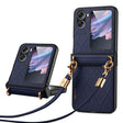 For OPPO Find N2 Flip SULADA Elegant Rhombic Texture Folding Phone Case with Lanyard(Blue) - OPPO Cases by SULADA | Online Shopping South Africa | PMC TechLife | Buy Now Pay Later Mobicred