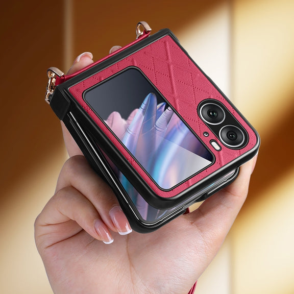 For OPPO Find N2 Flip SULADA Elegant Rhombic Texture Folding Phone Case with Lanyard(Blue)