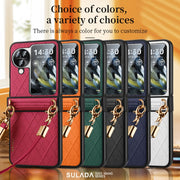 For OPPO Find N3 Flip SULADA Elegant Rhombic Texture Folding Phone Case with Lanyard(White)