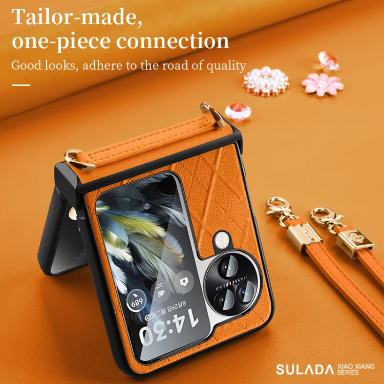 For OPPO Find N3 Flip SULADA Elegant Rhombic Texture Folding Phone Case with Lanyard(White)