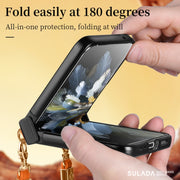 For OPPO Find N3 Flip SULADA Elegant Rhombic Texture Folding Phone Case with Lanyard(White)