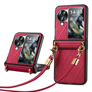 For OPPO Find N3 Flip SULADA Elegant Rhombic Texture Folding Phone Case with Lanyard(Red)