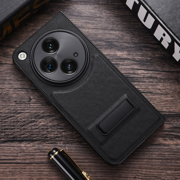 For OPPO Find N3 / OnePlus Open PC + Leather Texture Phone Case with Metal Holder(Black)