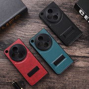 For OPPO Find N3 / OnePlus Open PC + Leather Texture Phone Case with Metal Holder(Black)