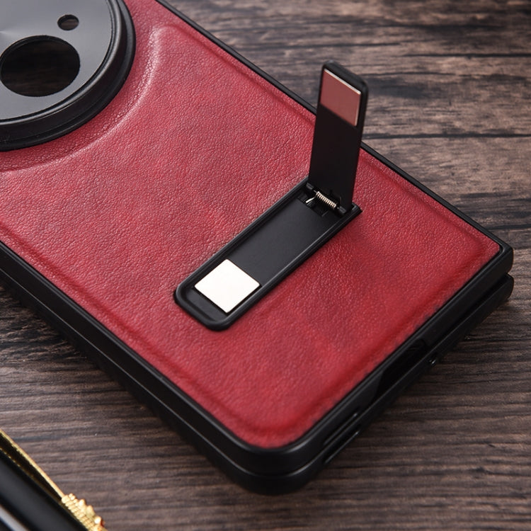 For OPPO Find N3 / OnePlus Open PC + Leather Texture Phone Case with Metal Holder(Black)