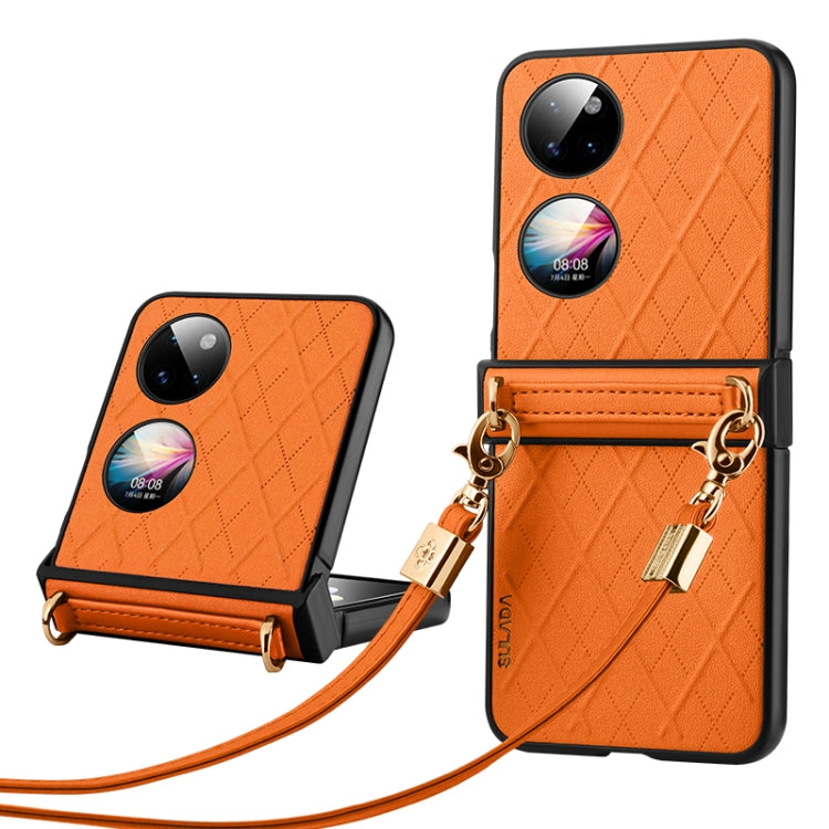For Huawei P50 Pocket SULADA Elegant Rhombic Texture Folding Phone Case with Lanyard(Orange)