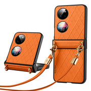 For Huawei P50 Pocket SULADA Elegant Rhombic Texture Folding Phone Case with Lanyard(Orange)