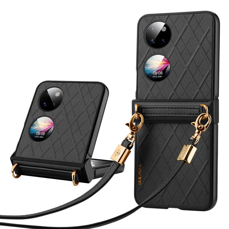 For Huawei P50 Pocket SULADA Elegant Rhombic Texture Folding Phone Case with Lanyard(Black)