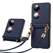 For Huawei P50 Pocket SULADA Elegant Rhombic Texture Folding Phone Case with Lanyard(Blue)