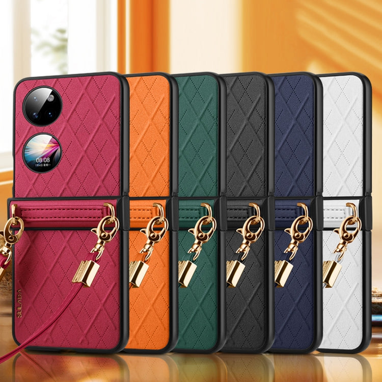 For Huawei P50 Pocket SULADA Elegant Rhombic Texture Folding Phone Case with Lanyard(Red)