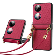 For Huawei P50 Pocket SULADA Elegant Rhombic Texture Folding Phone Case with Lanyard(Red)