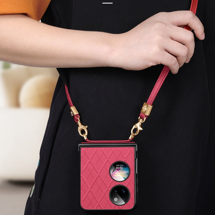 For Huawei P50 Pocket SULADA Elegant Rhombic Texture Folding Phone Case with Lanyard(Red)