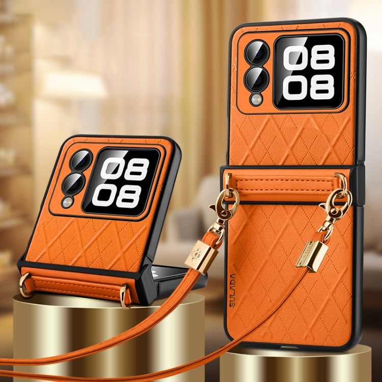 For Huawei nova Flip SULADA Elegant Rhombic Texture Folding Phone Case with Lanyard(Orange)