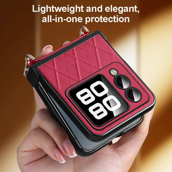For Huawei nova Flip SULADA Elegant Rhombic Texture Folding Phone Case with Lanyard(Red)