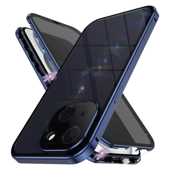 For iPhone 15 Anti-peeping Magnetic Double-sided Tempered Glass Phone Case(Blue)
