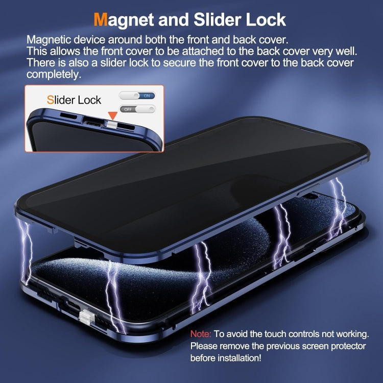 For iPhone 16 Pro Max Anti-peeping Magnetic Double-sided Tempered Glass Phone Case(Black)