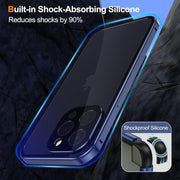 For iPhone 15 Pro Anti-peeping Magnetic Double-sided Tempered Glass Phone Case(Blue)
