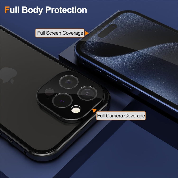 For iPhone 15 Pro Anti-peeping Magnetic Double-sided Tempered Glass Phone Case(Blue)