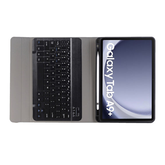 For Samsung Galaxy Tab A9+ X210/X215/X215 A09B Candy Color TPU Bluetooth Keyboard Leather Tablet Case with Pen Holder(Black)