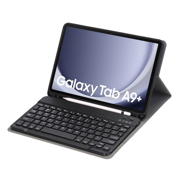 For Samsung Galaxy Tab A9+ X210/X215/X215 A09B Candy Color TPU Bluetooth Keyboard Leather Tablet Case with Pen Holder(Black)