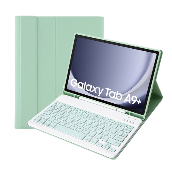 For Samsung Galaxy Tab A9+ X210/X215/X215 A09B Candy Color TPU Bluetooth Keyboard Leather Tablet Case with Pen Holder(Light Green)